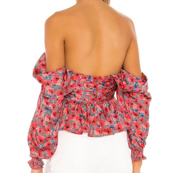 HOUSE OF HARLOW 1960 RED POPPY FLORAL BURNA BLOUSE - Picture 2 of 2